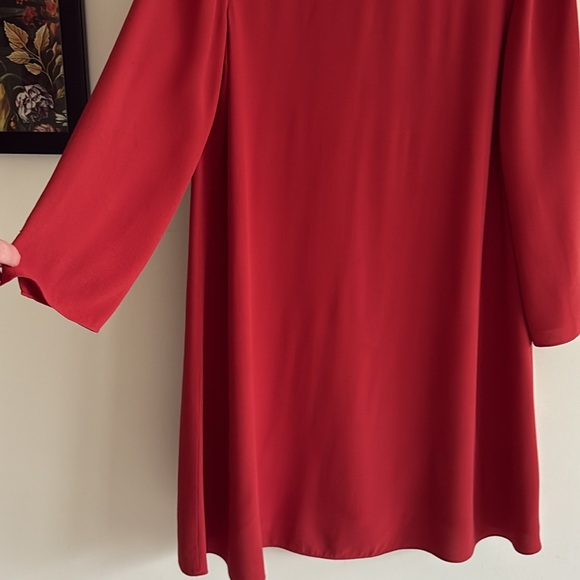 Eileen Fisher Red 100% Georgette Silk Long Sleeve Shift Midi Dress Women Small - Picture 5 of 13